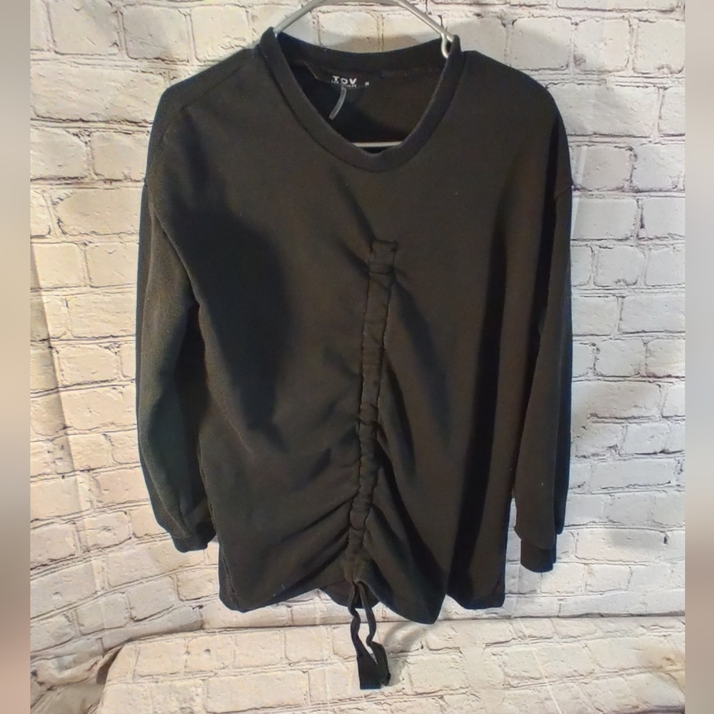 TOV Los Angeles Size 38 Sweatshirt Black Long Sleeve Ruched Front Tie Up Top